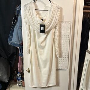 Elegant White Draped Women's Dress